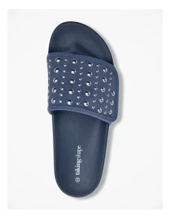 Coupon 😉 Taking Shape Bauble Velcro Pool Slide In Navy 👏 -Sandals Thongs Online Shop unnamed file 1209