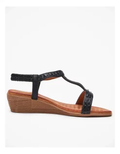 Hot Sale 🌟 Taking Shape Elevated Bling Wedge 🩴 Sandal In Black 👍