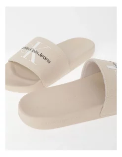 Discount 😍 Calvin Klein Tuscan Beige Monogram Logo Slides In Beige 🧨 -Sandals Thongs Online Shop unnamed file 465