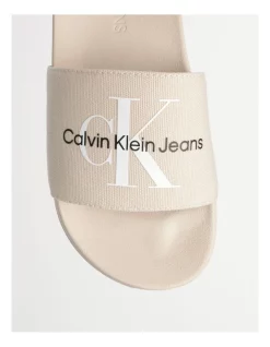Discount 😍 Calvin Klein Tuscan Beige Monogram Logo Slides In Beige 🧨 -Sandals Thongs Online Shop unnamed file 466