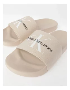 Discount 😍 Calvin Klein Tuscan Beige Monogram Logo Slides In Beige 🧨 -Sandals Thongs Online Shop unnamed file 467