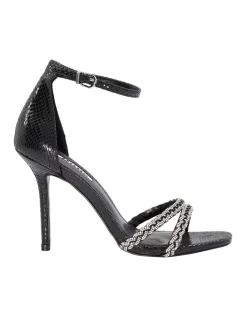 Hot Sale ✔️ Dune London Mention Reptile 👠 Heels In Black ❤️