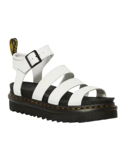 Best Pirce 🧨 Dr Martens Blaire Hydro Chunky White Leather Gladiator 🩴 Sandal 😍