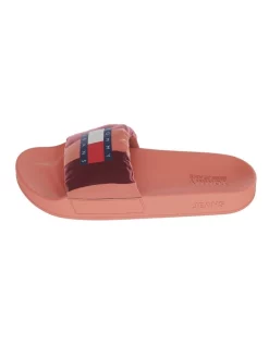 Best deal 🎁 Tommy Hilfiger Padded Strap Pool Slides In Peach 👏