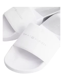 Hot Sale 😀 Tommy Hilfiger Metallic Logo Pool Slides In White ✨ -Sandals Thongs Online Shop unnamed file 7936