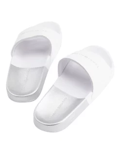 Hot Sale 😀 Tommy Hilfiger Metallic Logo Pool Slides In White ✨ -Sandals Thongs Online Shop unnamed file 7937