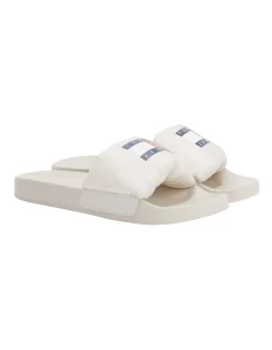 Deals 🔔 Tommy Hilfiger Padded Strap Pool Slides In Beige 💯